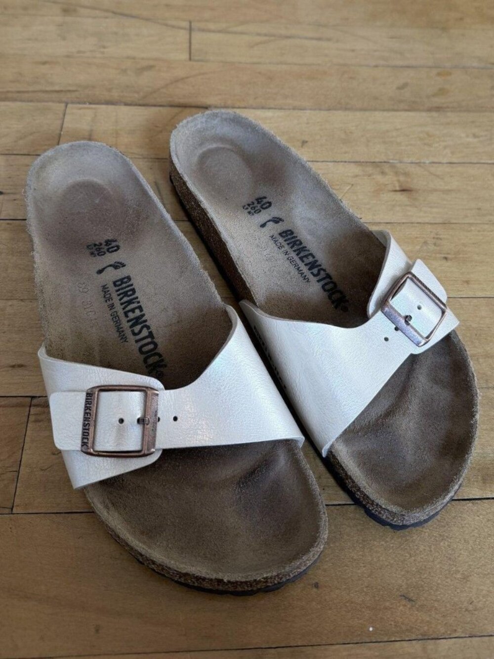 Birkenstock Madrid Sandals Pearl White Birko-Flor Size 40 US 9